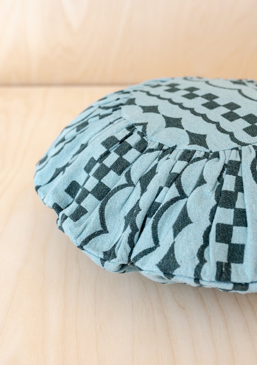 Soft circular Cotton Cushion Cover in Green Checker Stripe by TBCo, featuring durable cotton blend and elegant checker design