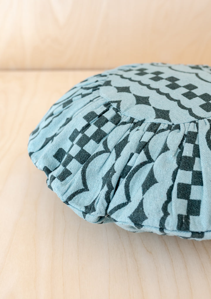 Soft circular Cotton Cushion Cover in Green Checker Stripe by TBCo, featuring durable cotton blend and elegant checker design