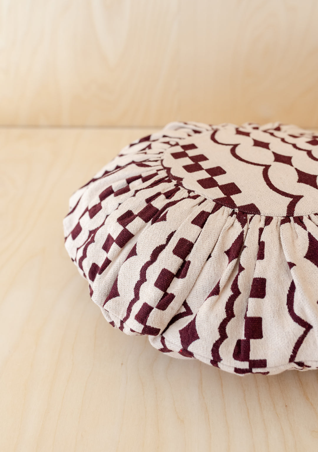 Cotton Cushion Cover in Pink Checker Stripe by TBCo soft pink and burgundy circular decorative cushion cover