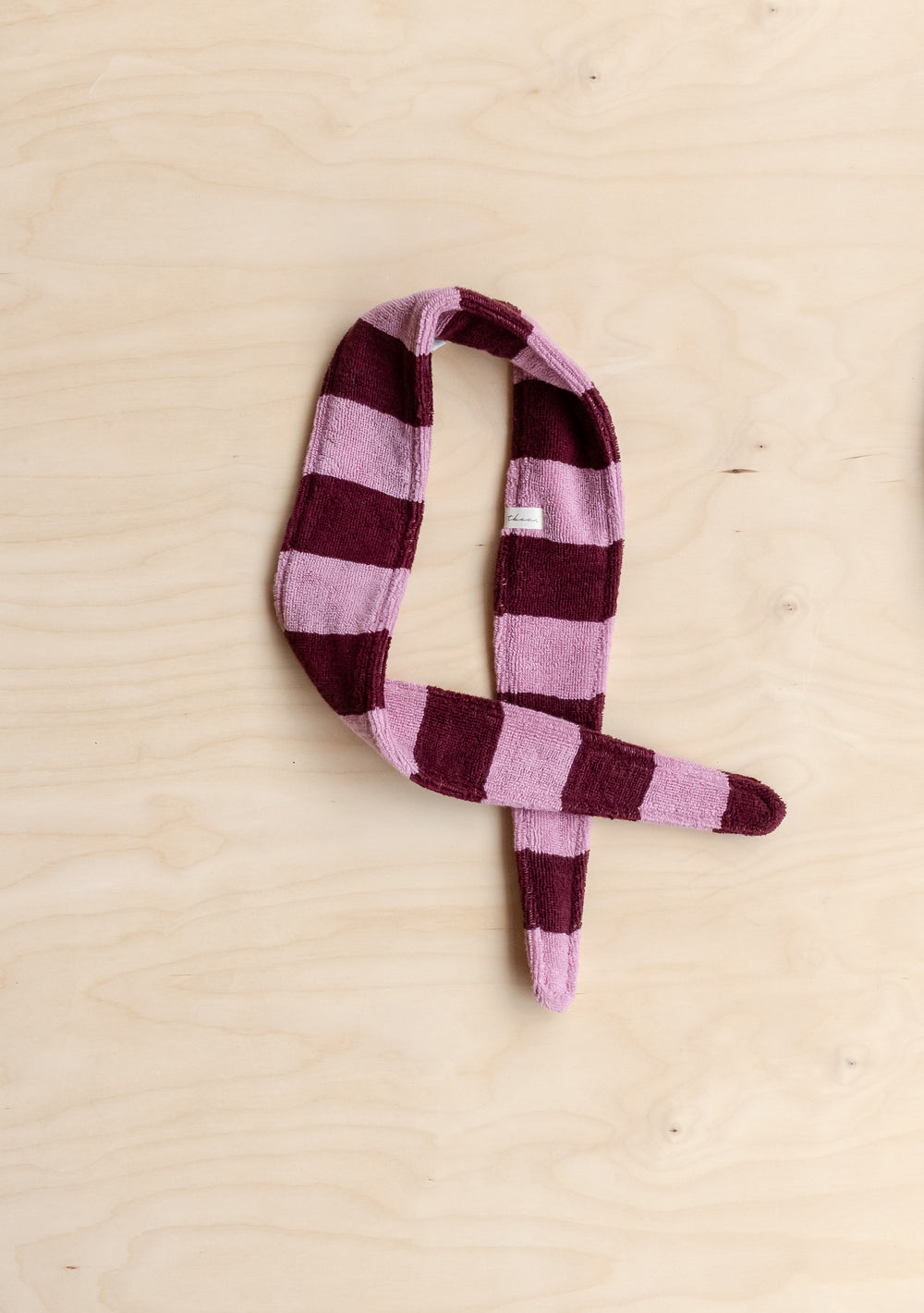 TBCo Terry Cotton Hair Tie in Burgundy Stripe made from soft, absorbent terry cotton perfect for post-shower routines
