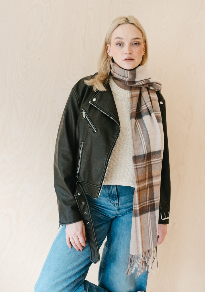 Lambswool Oversized Scarf in Stewart Natural Dress Tartan - TBCo