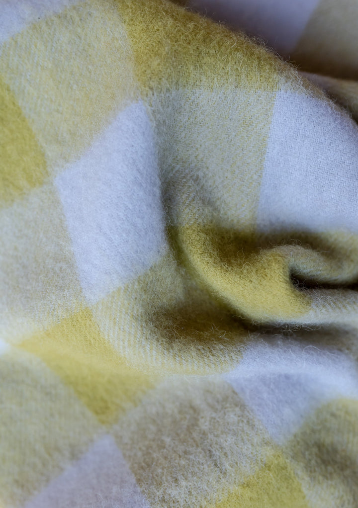 TBCo Lambswool Scarf in Avocado Gingham featuring soft wool texture with green and white checkered pattern detail