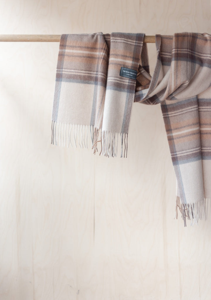 Lambswool Oversized Scarf in Stewart Natural Dress Tartan - TBCo