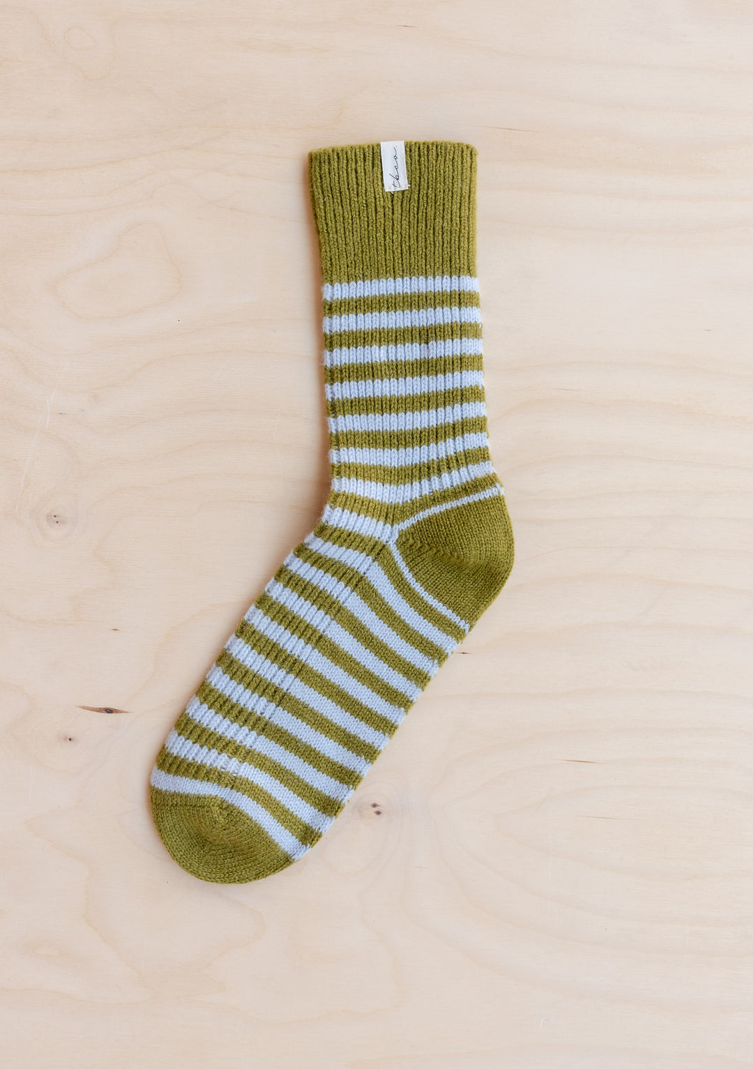 Chaussettes en cachemire et laine mérinos à rayures olive et bleues