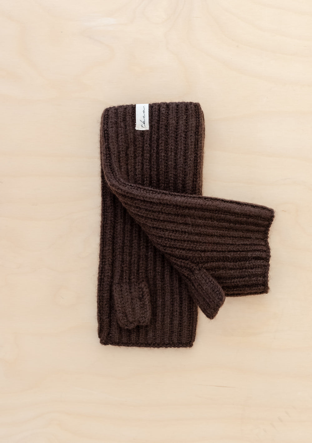 Cashmere & Merino Wrist Warmers in Brown by TBCo, chunky ribbed knit to keep hands warm in style