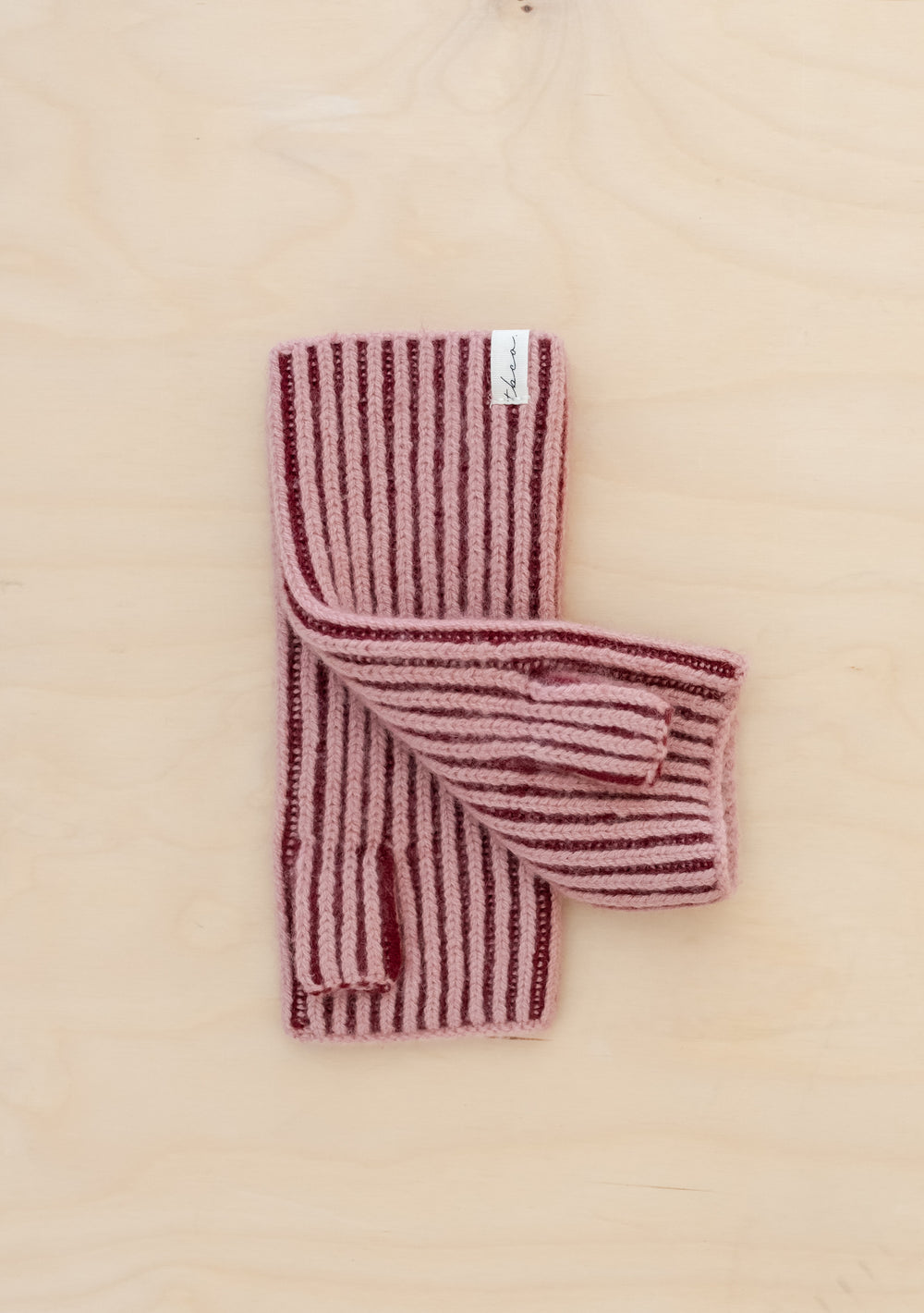 Cashmere & Merino Wrist Warmers in Burgundy Two-Tone by TBCo, soft ribbed knit for warmth and style.