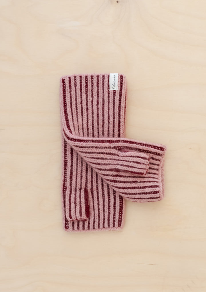 Cashmere & Merino Wrist Warmers in Burgundy Two-Tone by TBCo, soft ribbed knit for warmth and style.
