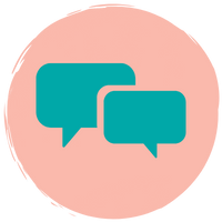 Two overlapping chat or message bubbles in turquoise against a salmon pink circular background for TBCo custom message option