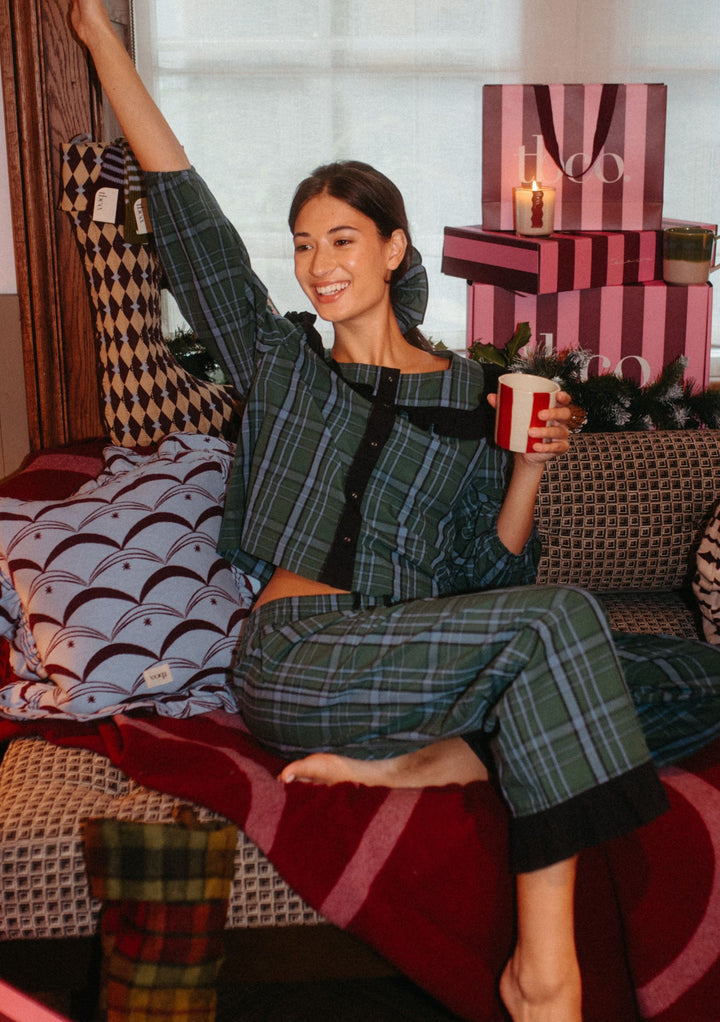 Pyjama en coton à motif tartan vert 