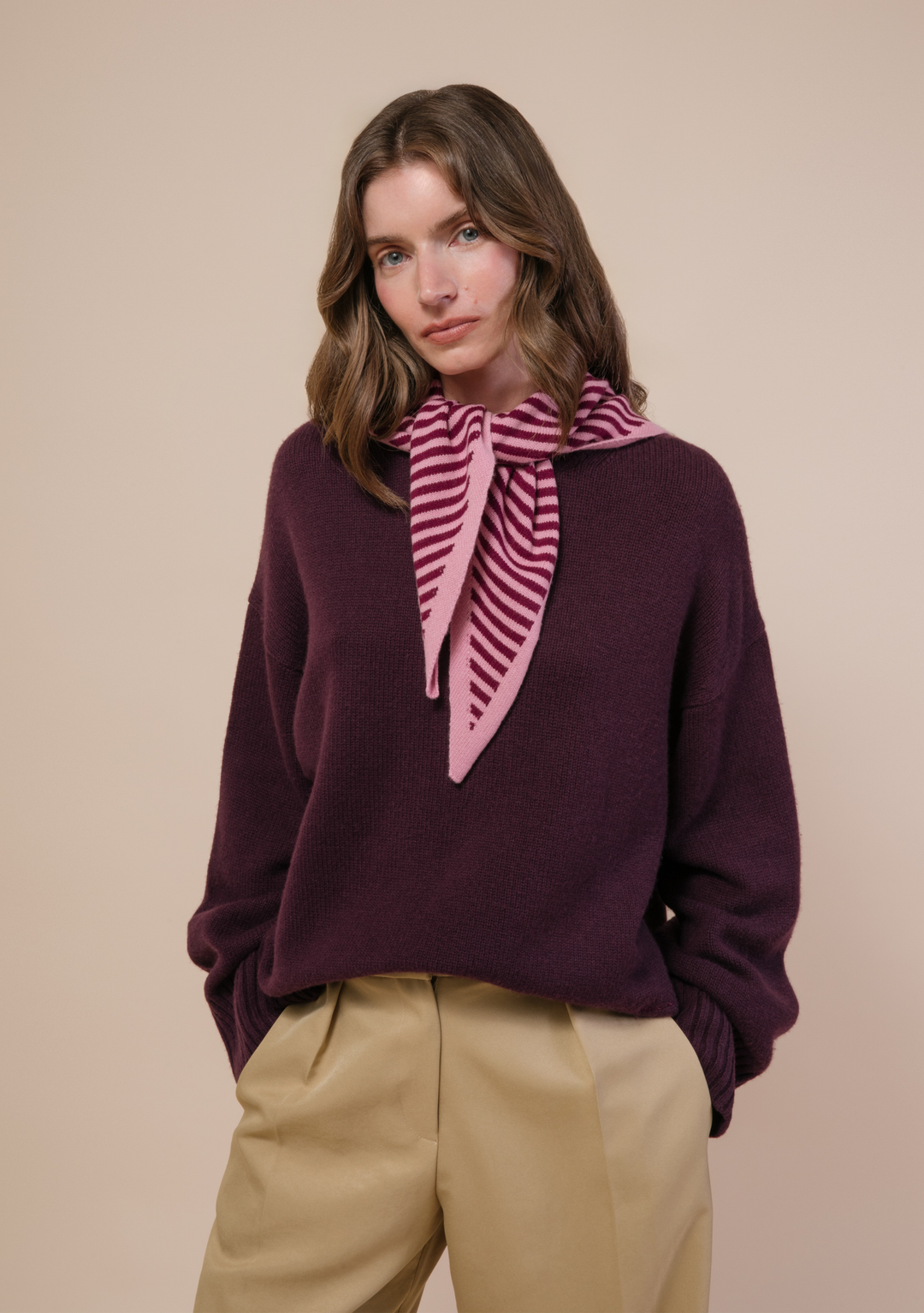 Merino Triangle Scarf in Pink Stripe