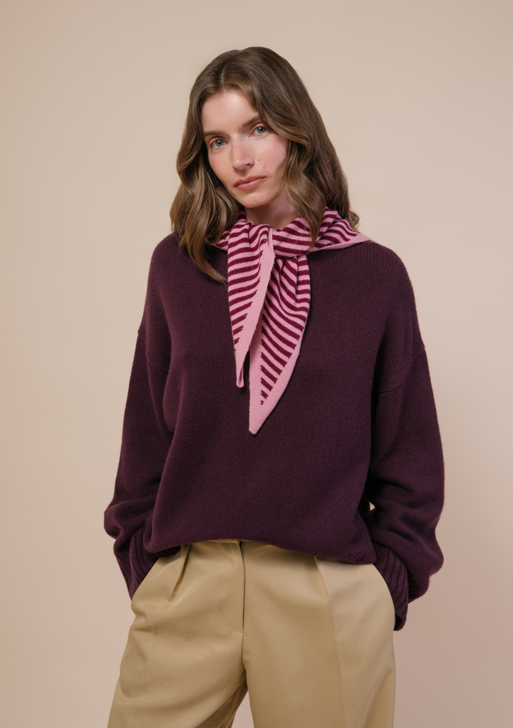 Merino Triangle Scarf in Pink Stripe