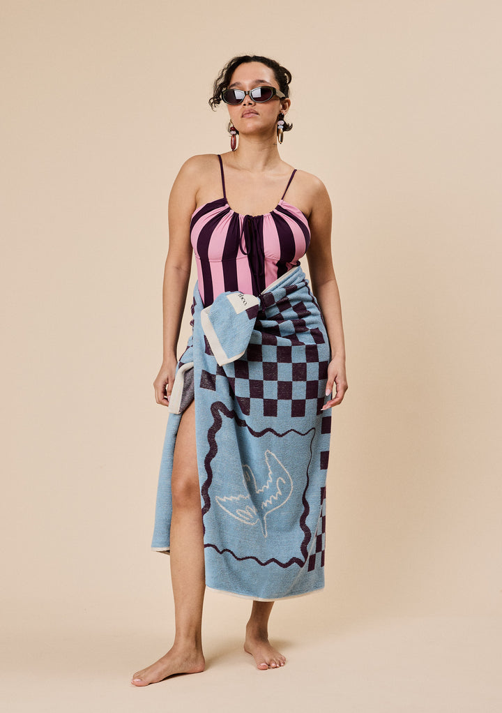 Serviette de Plage en Coton Bleu Côte