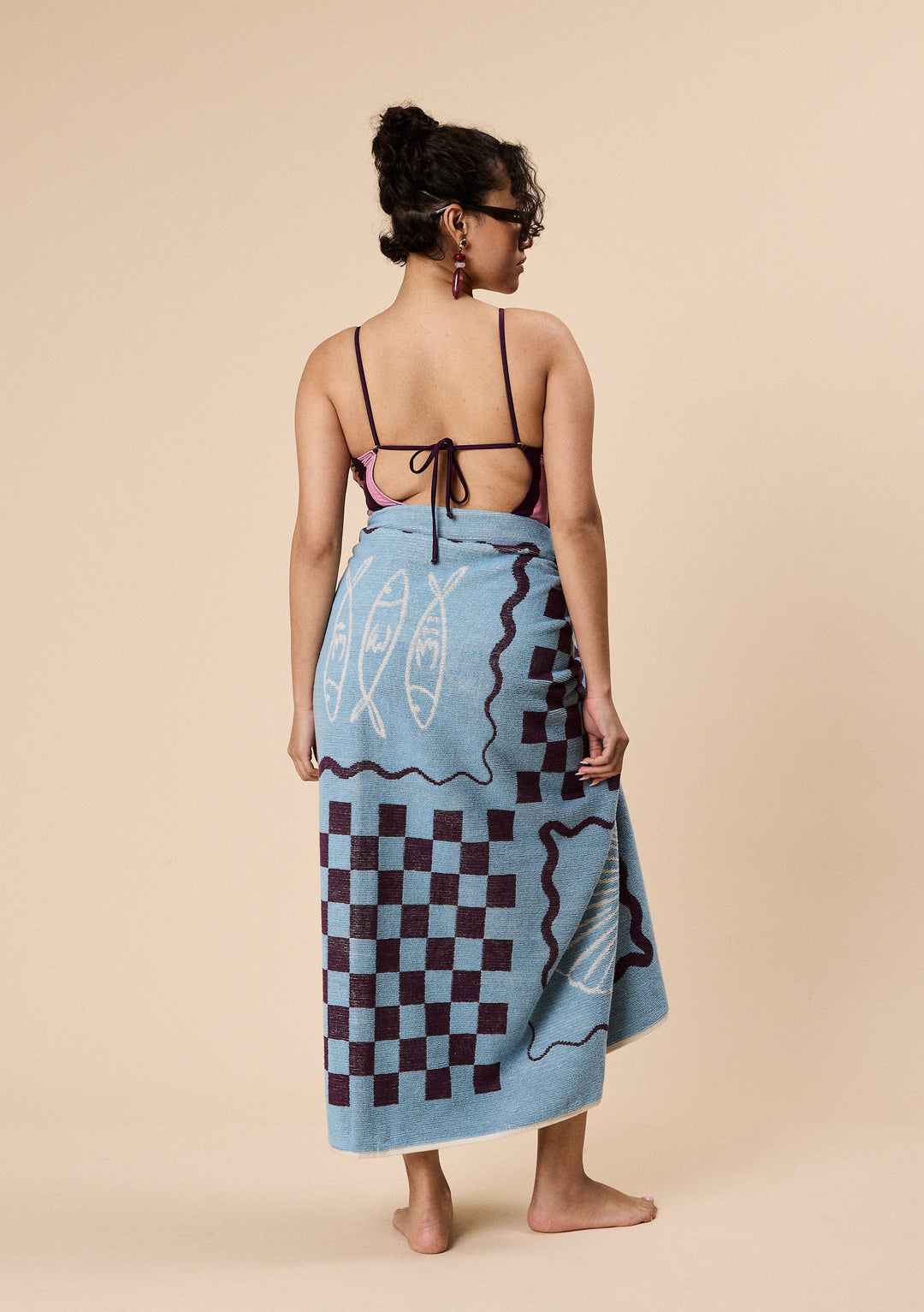 Serviette de Plage en Coton Bleu Côte