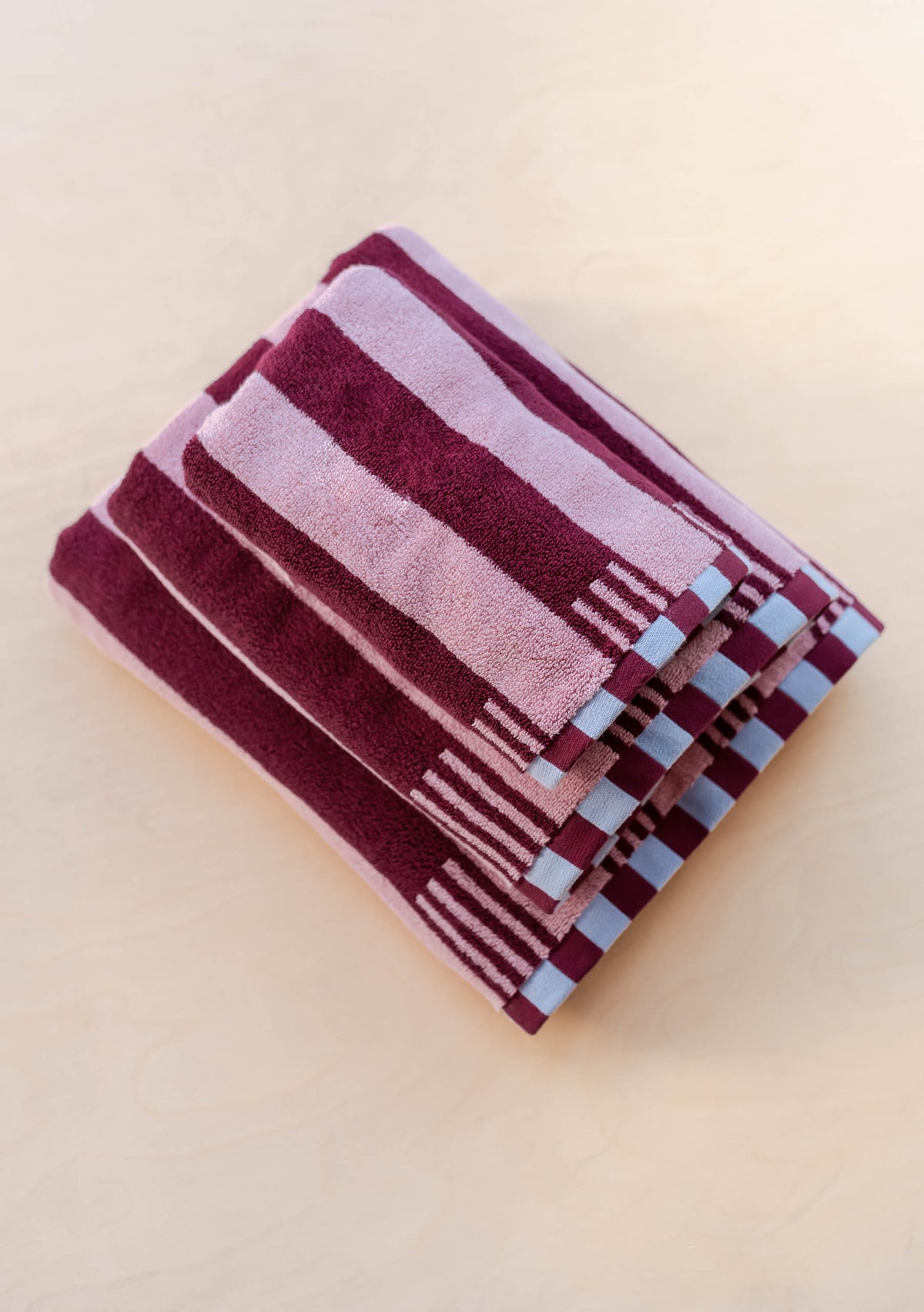 Terry Cotton Towels in Burgundy Stripe