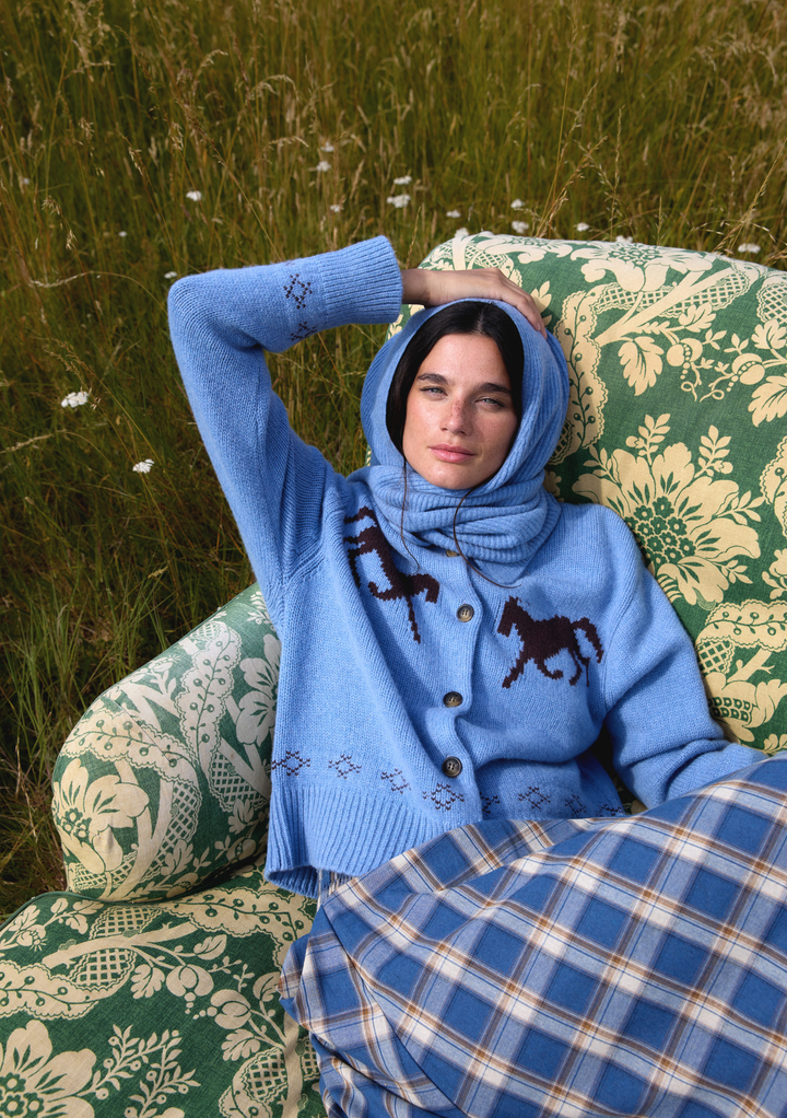Merino Wool Chore Cardigan in Blue Gallop