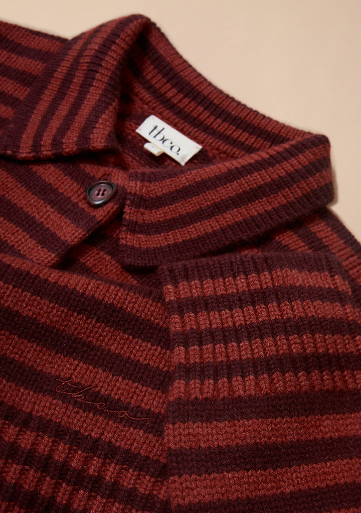 Merino Wool Chore Cardigan in Berry Stripe