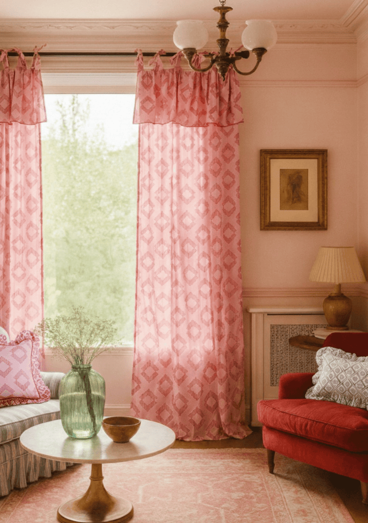 Paar Baumwoll-Schleiergardinen in Rosa-Diamant 