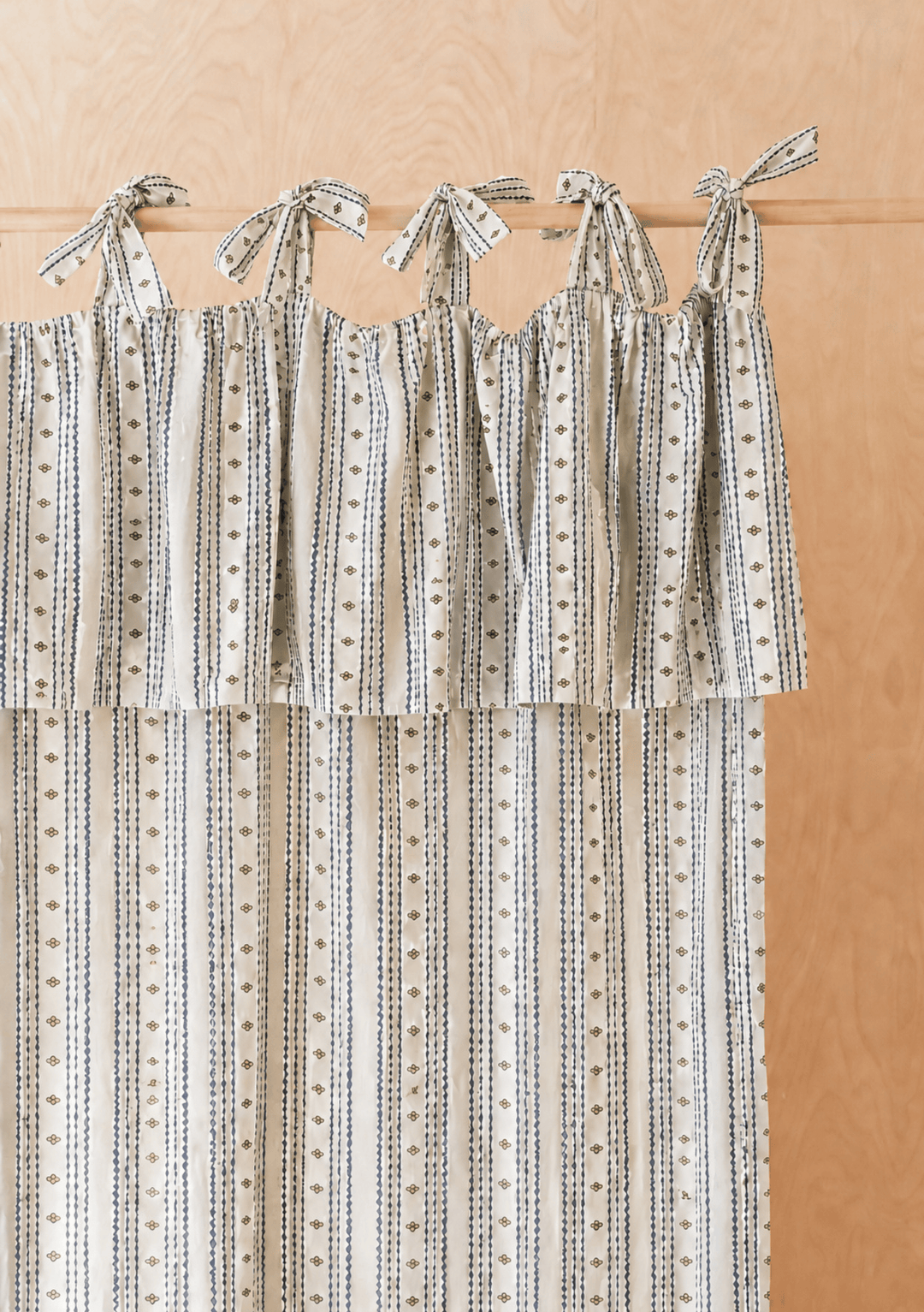 Pair of Cotton Tie-Top Curtains in Navy Ditsy Floral