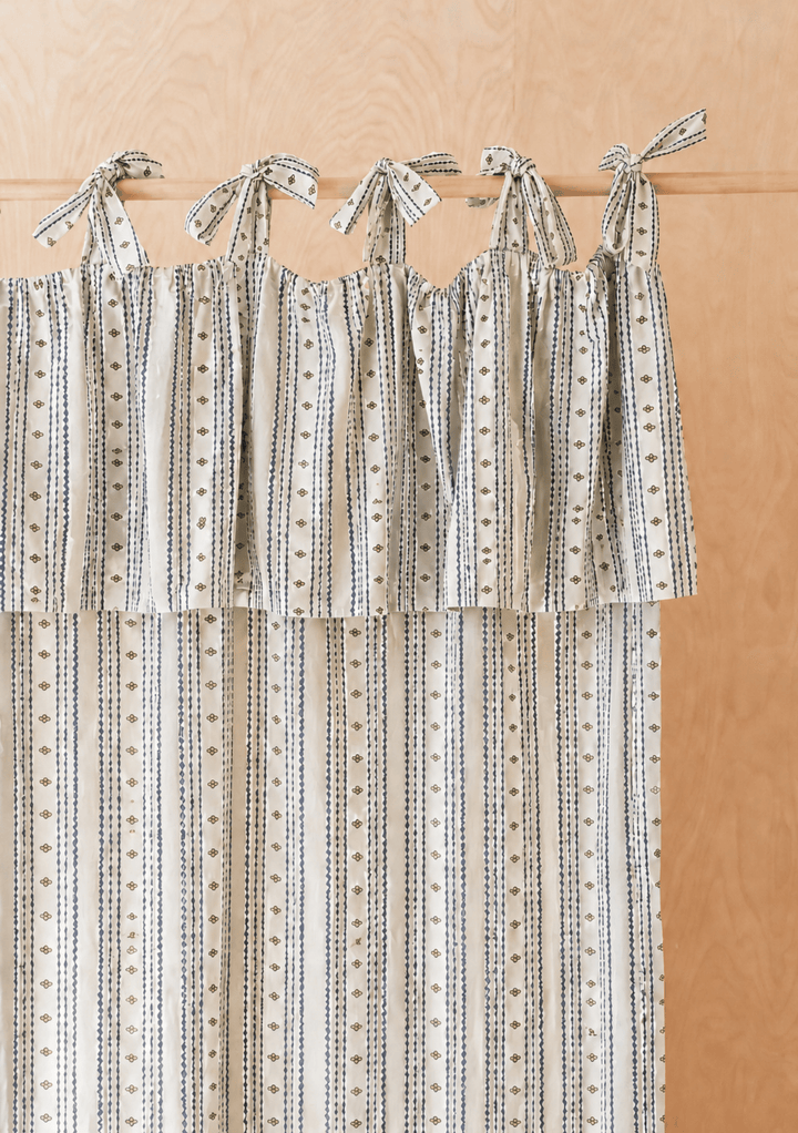 Pair of Cotton Tie-Top Curtains in Navy Ditsy Floral