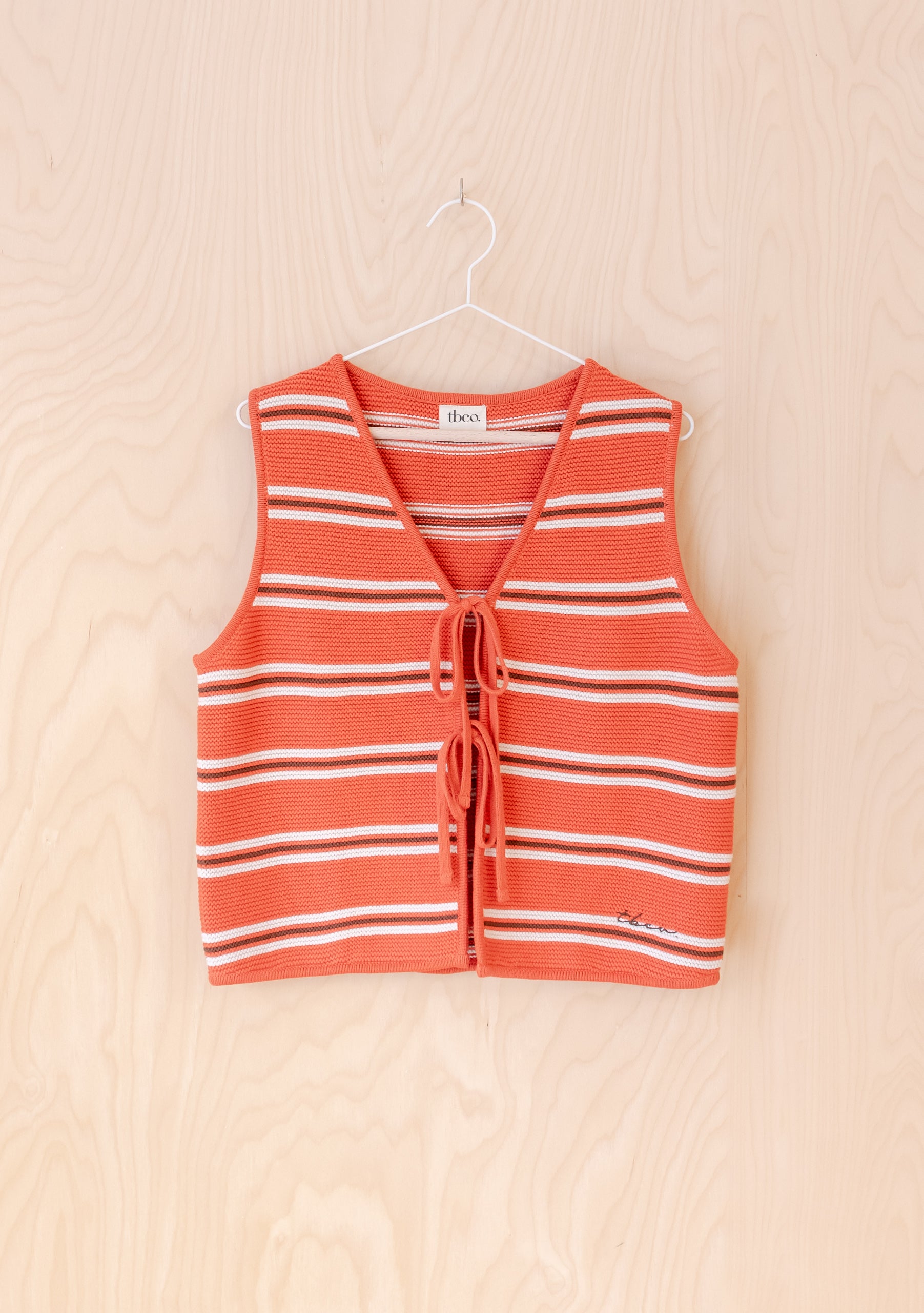 TBCo | Women's Cotton Knitted Vest in Tangerine Orange Stripe