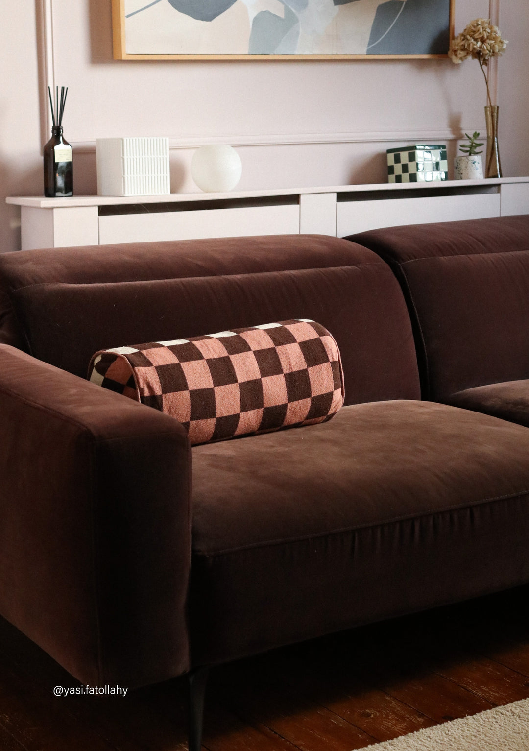 Cotton Cushion Cover in Reversible Bolster Checkerboard