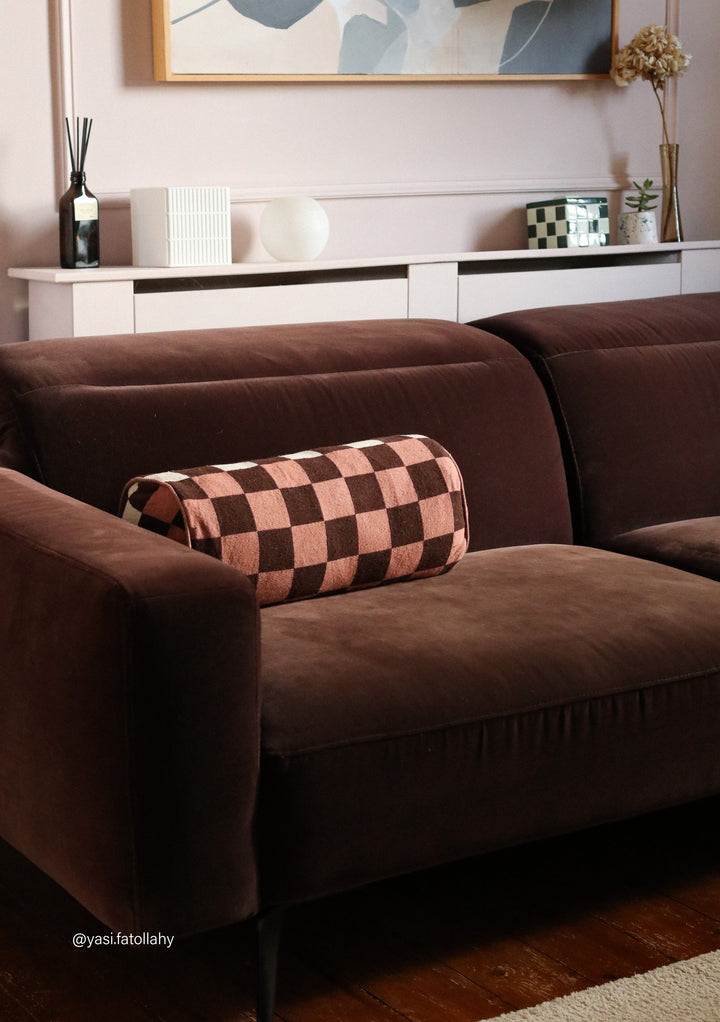 Cotton Cushion Cover in Reversible Bolster Checkerboard