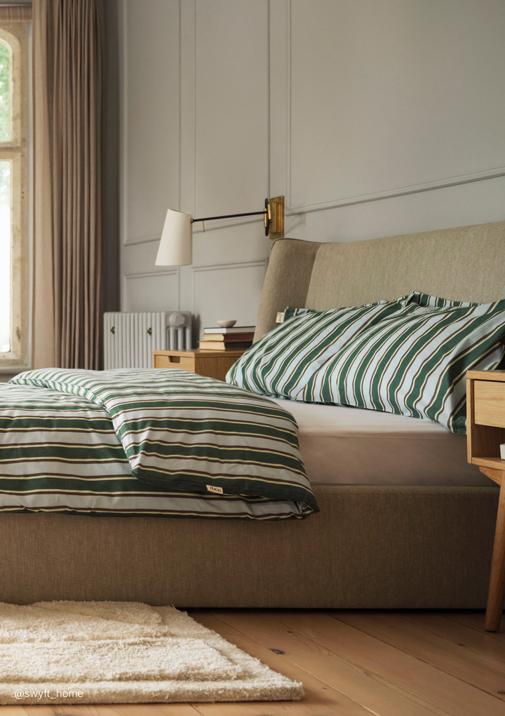 Housse de couette et taies d'oreiller en coton à rayures bleues