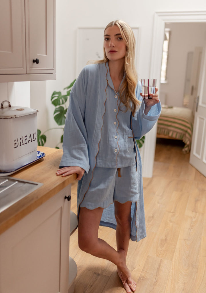 Cotton Pajamas in Blue Scallop