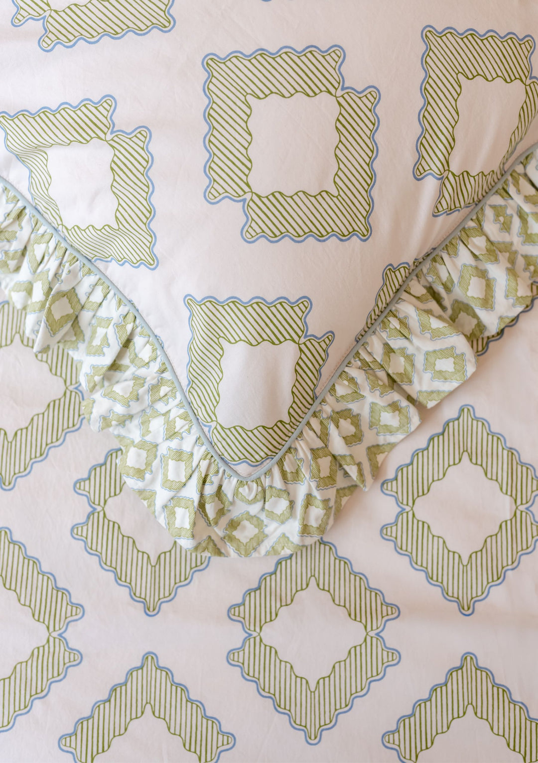 Bettwäsche-Set aus Baumwolle mit grünem Diamantmuster