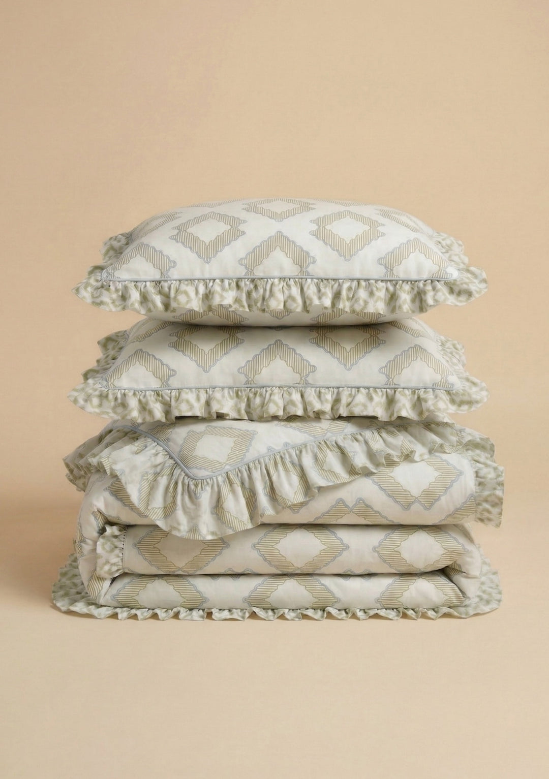 Zwei Baumwollkissenbezüge in Grün-Diamant