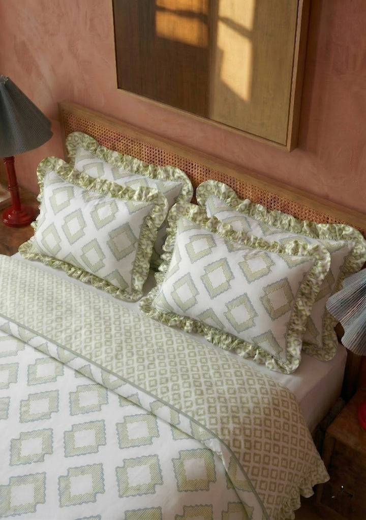 Bettwäsche-Set aus Baumwolle mit grünem Diamantmuster