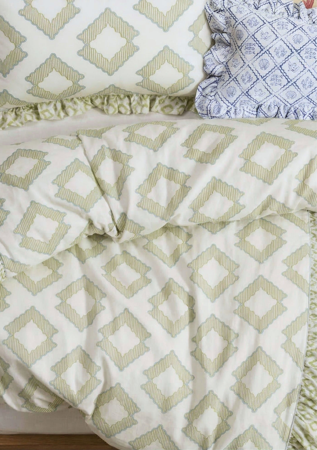 Bettwäsche-Set aus Baumwolle mit grünem Diamantmuster