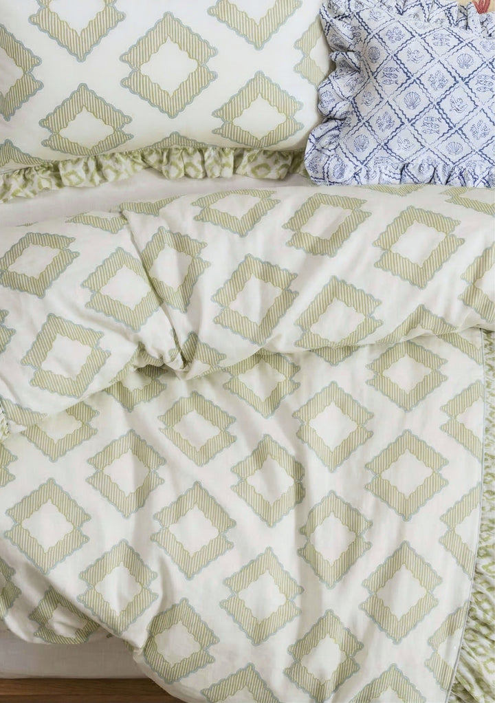 Bettwäsche-Set aus Baumwolle mit grünem Diamantmuster