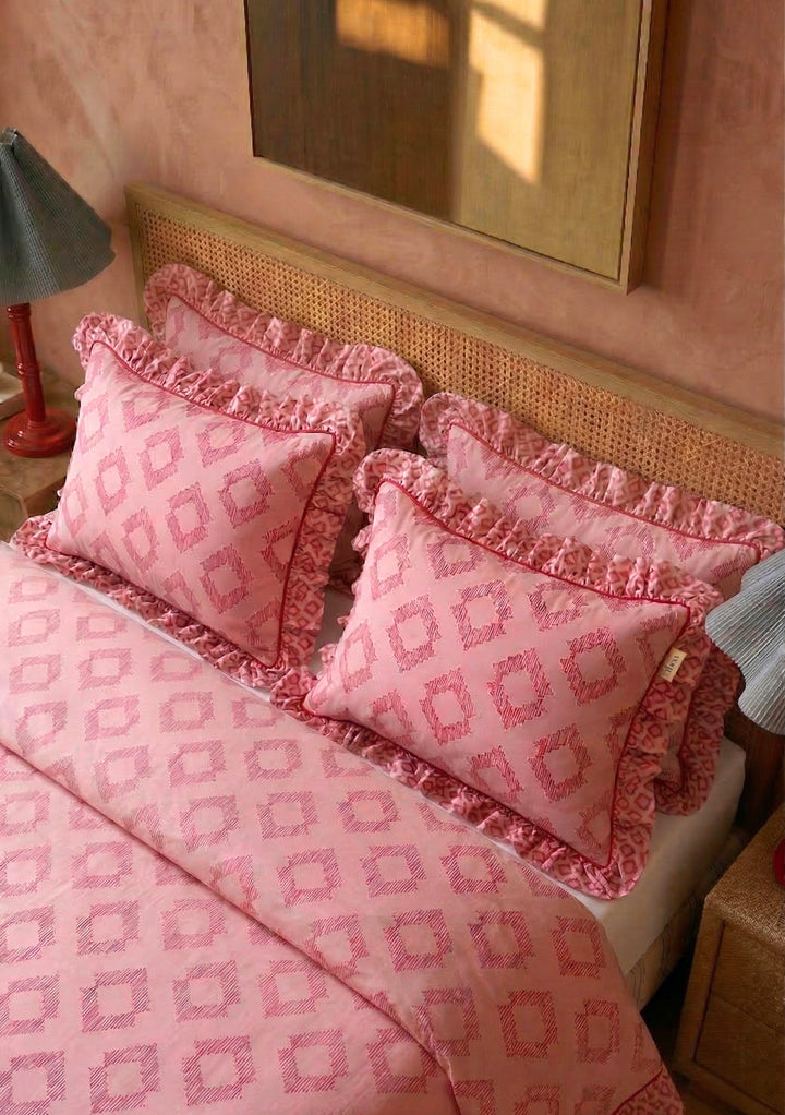 Bettwäsche-Set aus Baumwolle mit rosa Diamantmuster