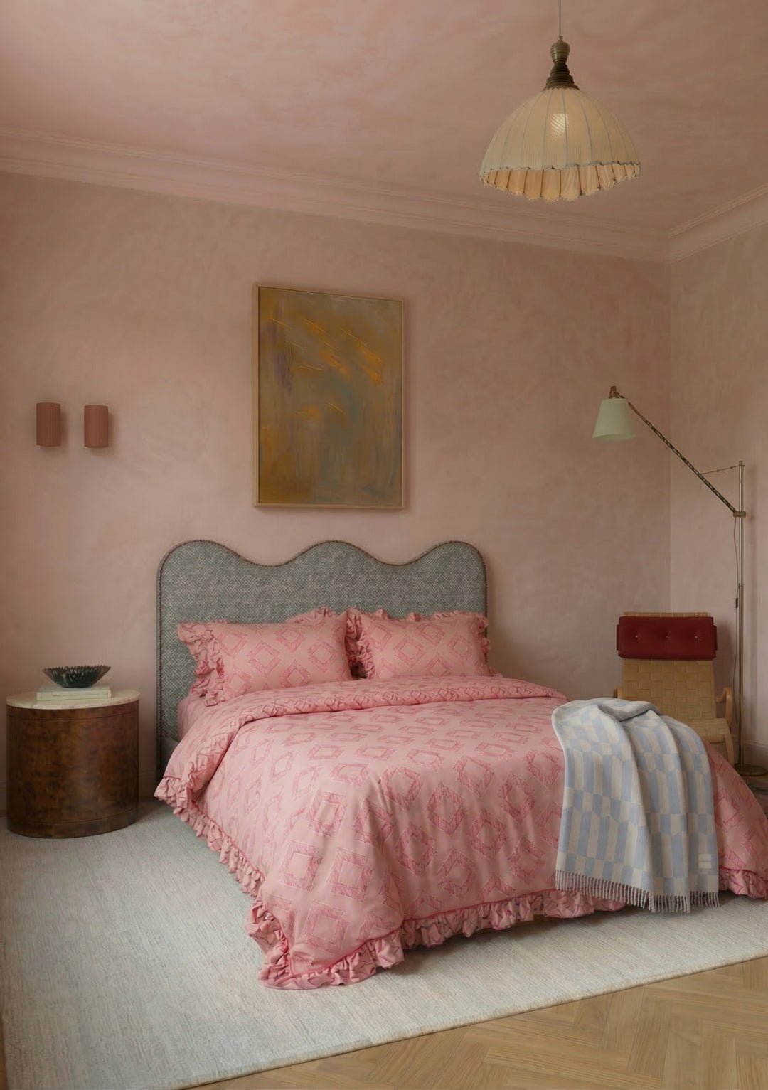 Bettwäsche-Set aus Baumwolle mit rosa Diamantmuster