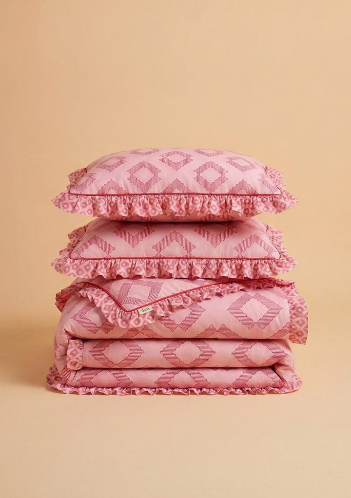 Bettwäsche-Set aus Baumwolle mit rosa Diamantmuster