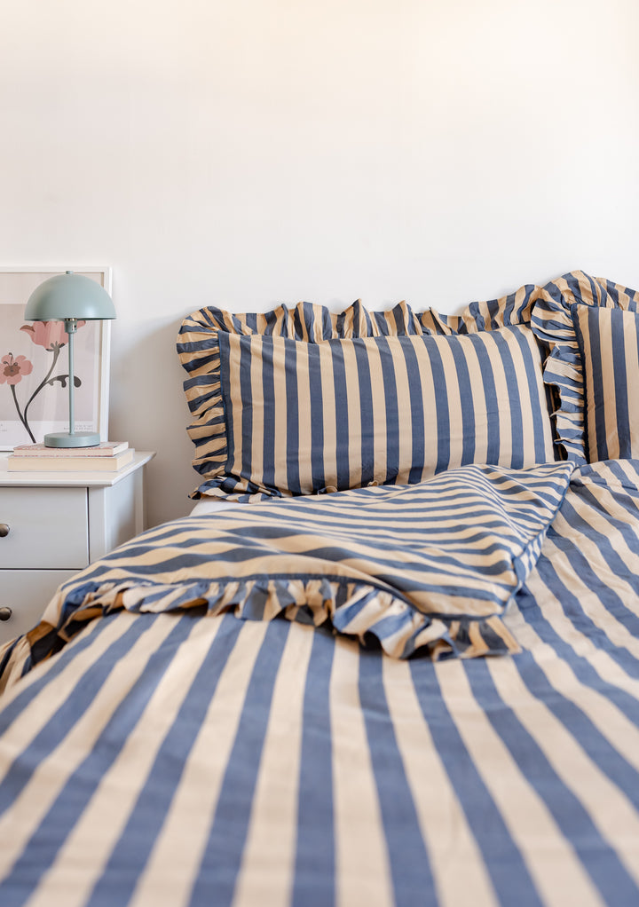 Cotton Duvet Cover in Navy Stripe