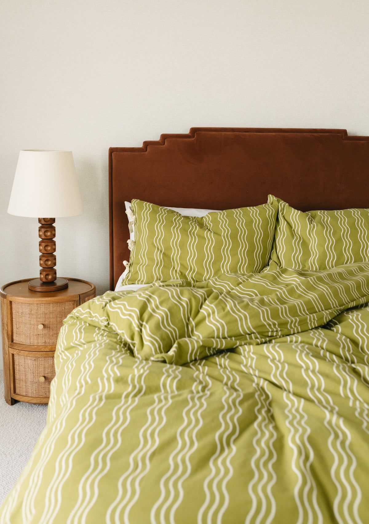 Cotton Duvet Cover in Olive Wave