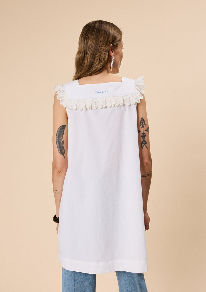 Cotton Broderie Sleeveless Dress in White