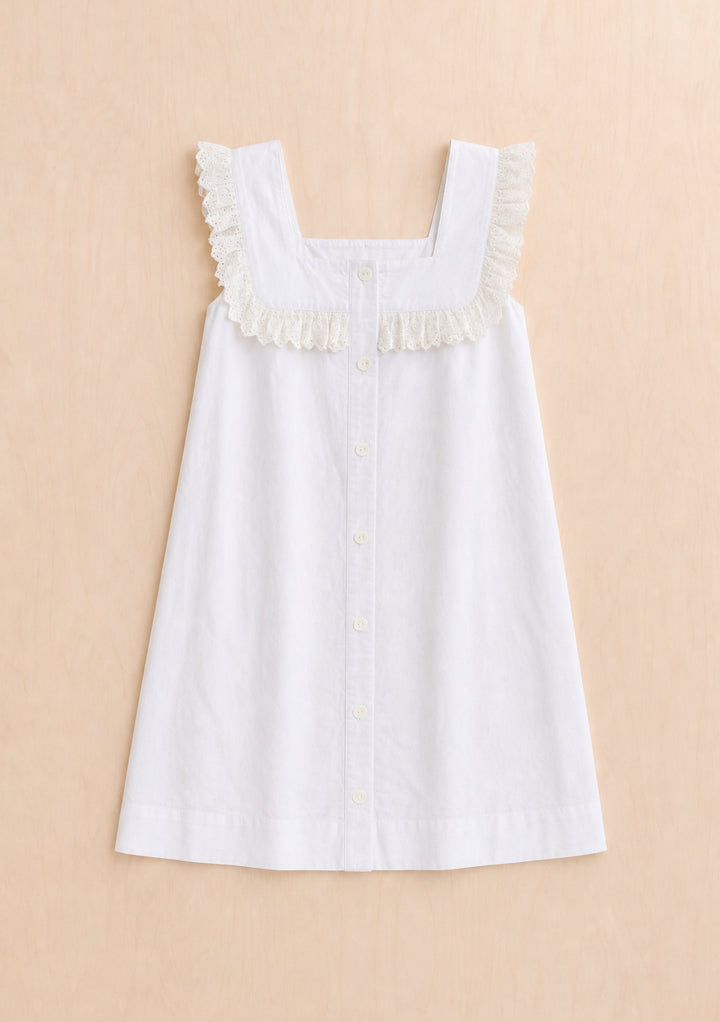 Cotton Broderie Sleeveless Dress in White
