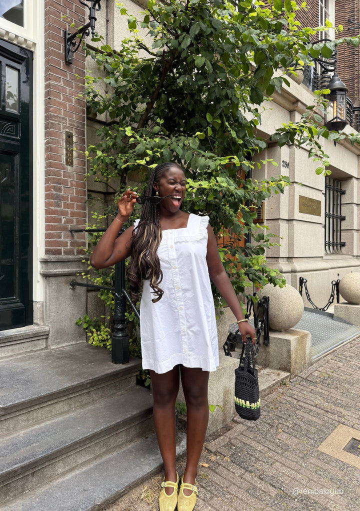 Cotton Broderie Sleeveless Dress in White