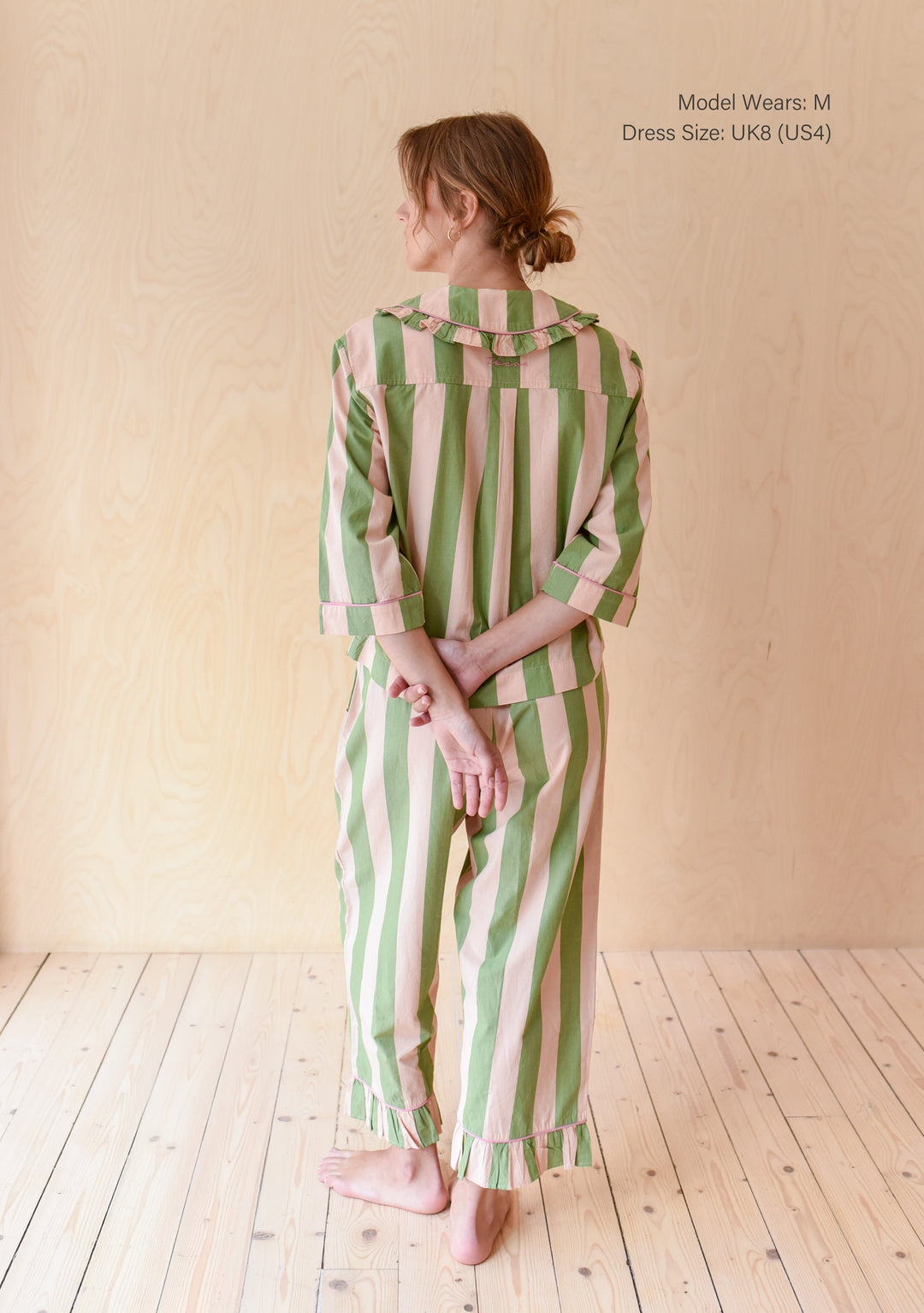 Cotton Pajamas in Green Stripe