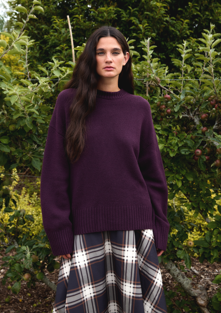 Merino Wool Crew Neck Jumper in Fig