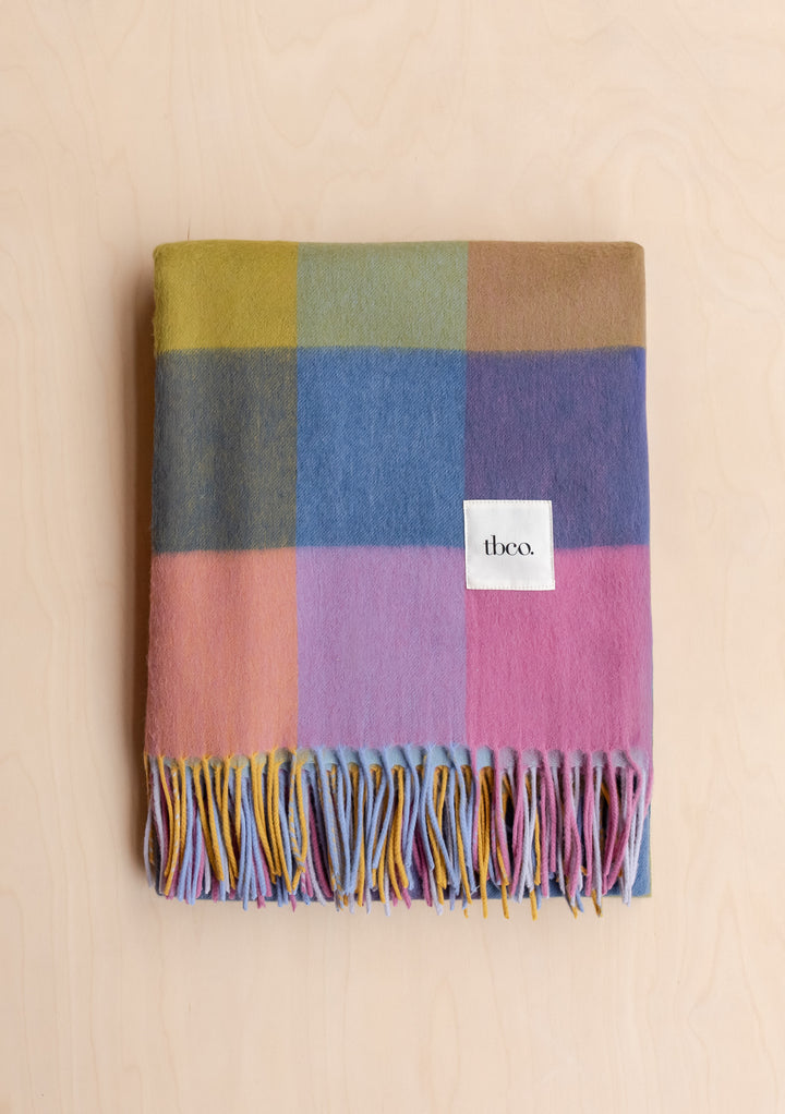 Lambswool Blanket in Pink Block Check