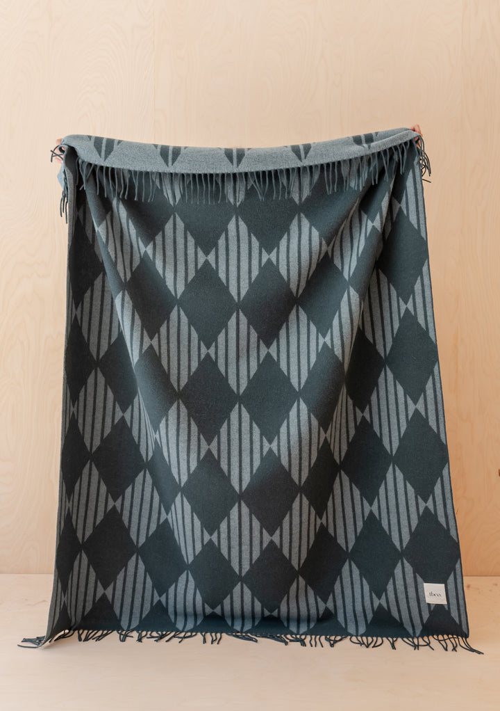 Lambswool Blanket in Green Stripe Harlequin Jacquard