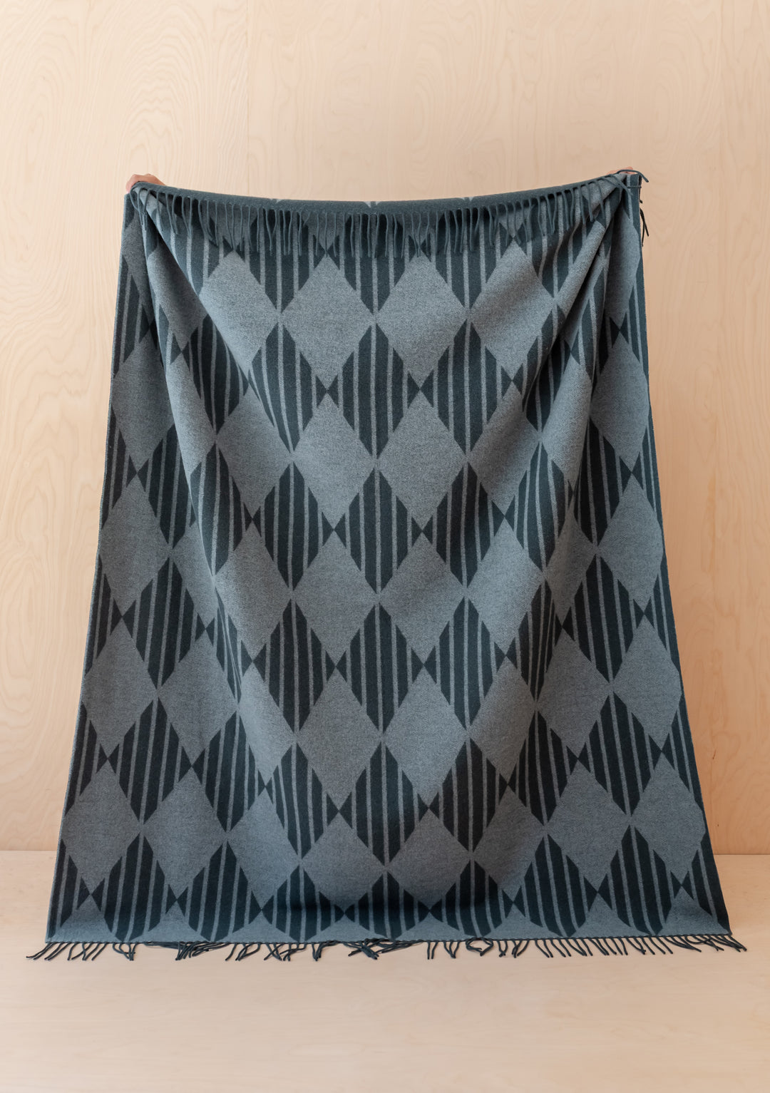 Lambswool Blanket in Green Stripe Harlequin Jacquard