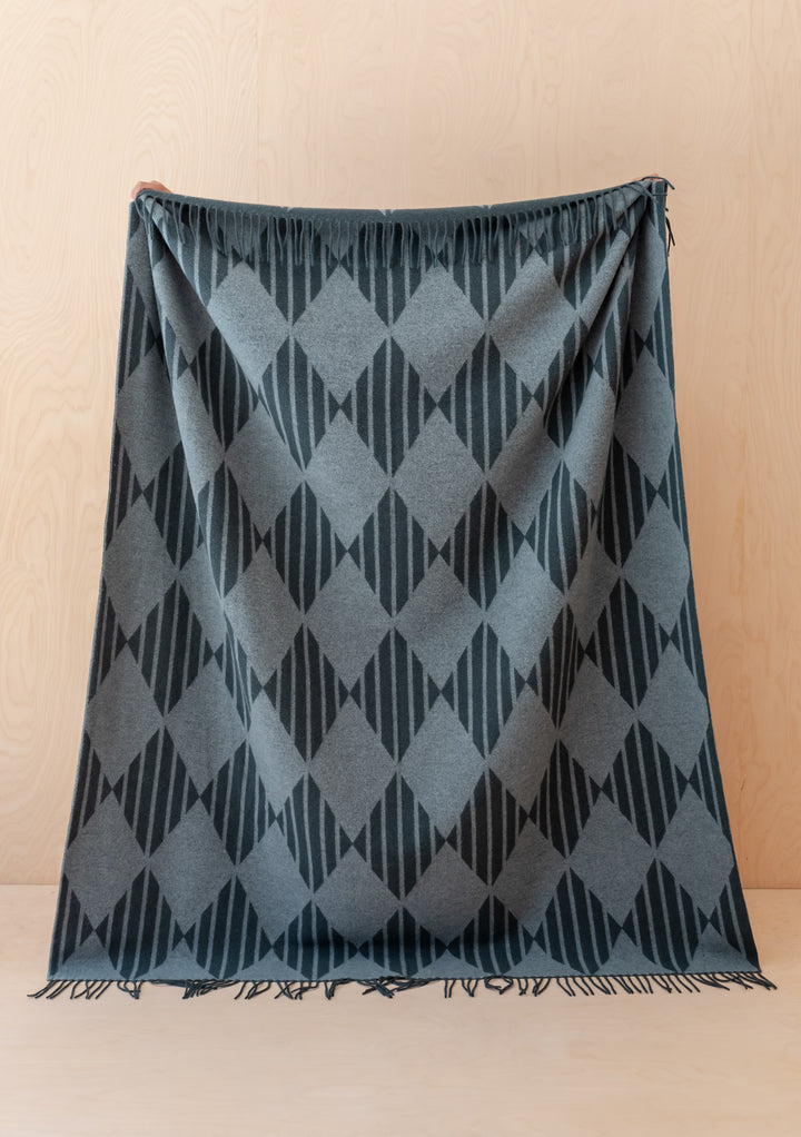 Lambswool Blanket in Green Stripe Harlequin Jacquard