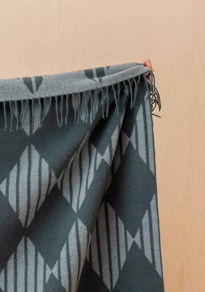 Lambswool Blanket in Green Stripe Harlequin Jacquard