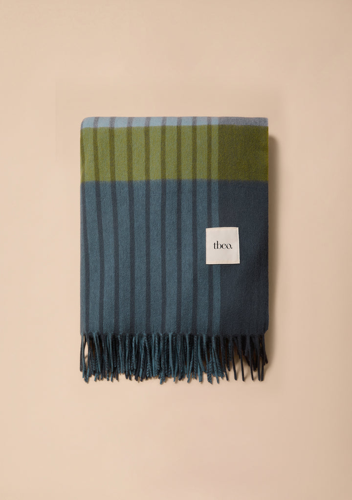 Lammwoll-Decke im Pop-Streifen-Design (Blau)