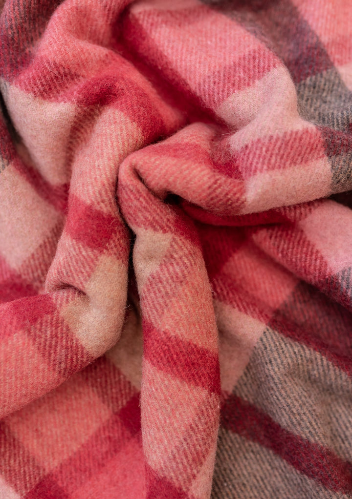 Recycled Wool Blanket in Berry Gingham Check